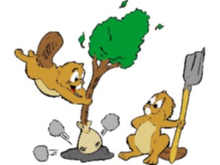 Sticker Custom Preview Image #017838 Animals Cartoons Beavers Planting Tree