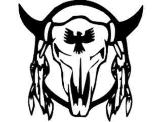  Cow Skull Indian Feather Decal Proportional