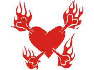  Flaming Heart Crossbones Decal Proportional