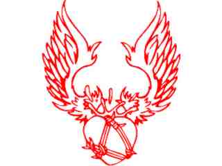  Heart Wings Barbed Decal Proportional