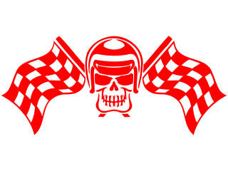  Skull Checker Racing Flags Decal Proportional