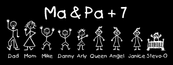 Ma and Pa Family Sticker with lots of kids