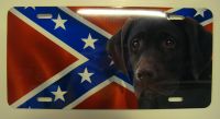 Chocolate Lab Dog On Rebel flag  car plate graphic